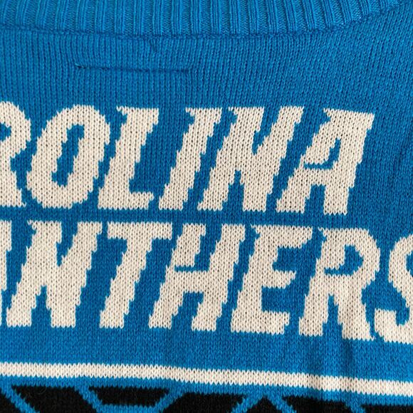 NWT NFL Carolina Panthers Blue Black Argyle Logo Ugly Christmas Sweater Size 2XL - Picture 13 of 16